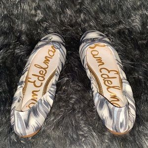 Sam Edelman gray striped white ballet flats